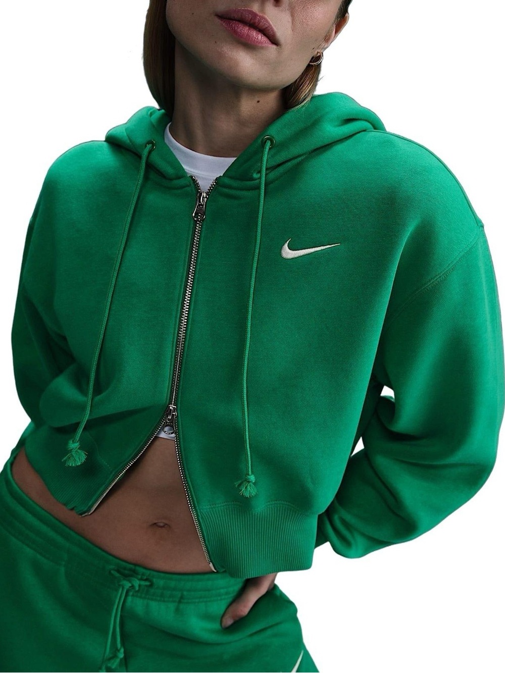 Nike Phoenix Fleece Crop Full Zip Hoodie Stadium Green